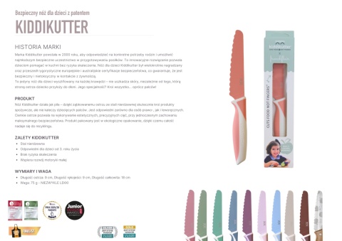 KiddiKutter, Bezpieczny nóż do nauki krojenia dla dzieci, PEACH, lekki