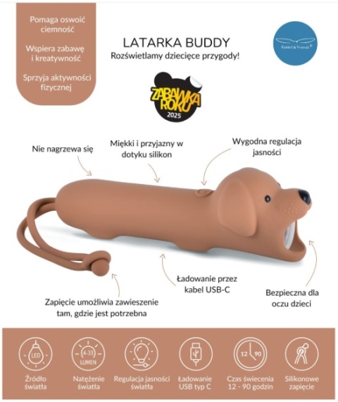 RABBIT & FRIENDS LATARKA PIES BUDDY LAMPKA DLA DZIECI SILIKON USB NIE RAZI