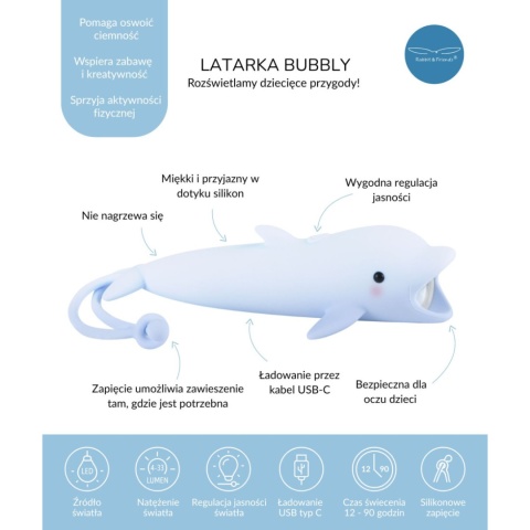 Rabbit & Friends Latarka Delfin BUBBLY
