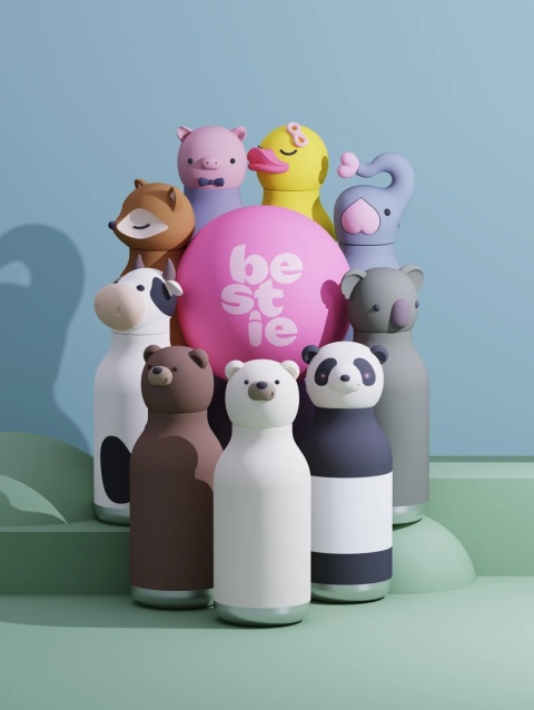 Bestie Asobu Butelka termiczna ze słomką – Meduza Różowa 460 ml