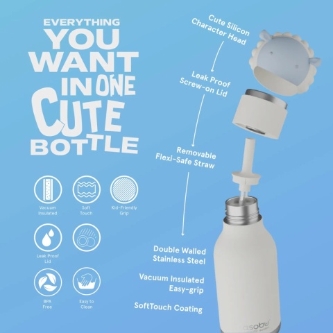 Bestie Asobu Butelka termiczna ze słomką – Owca biała 460 ml