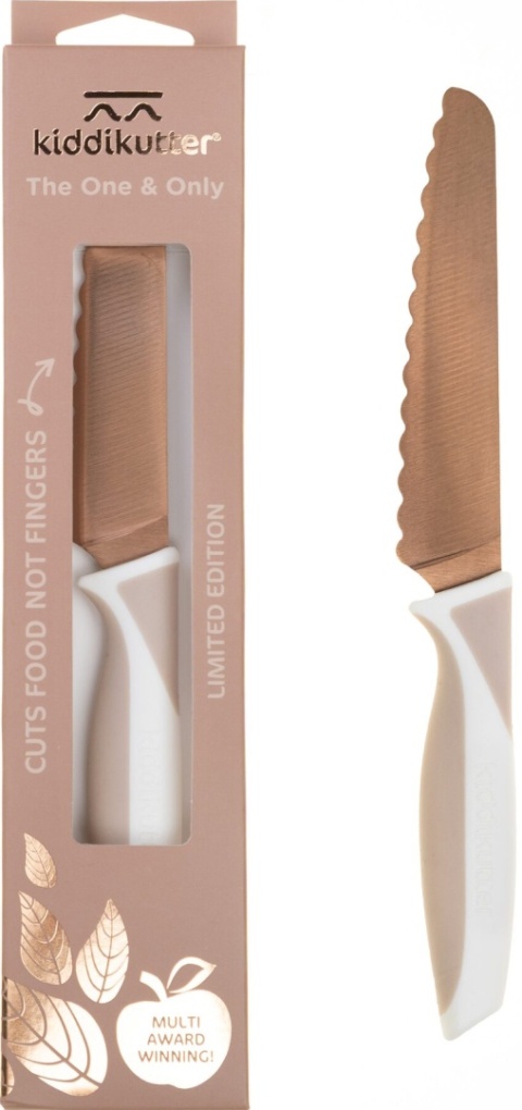 KiddiKutter, Bezpieczny nóż do nauki krojenia dla dzieci, ROSE GOLD limited, lekki