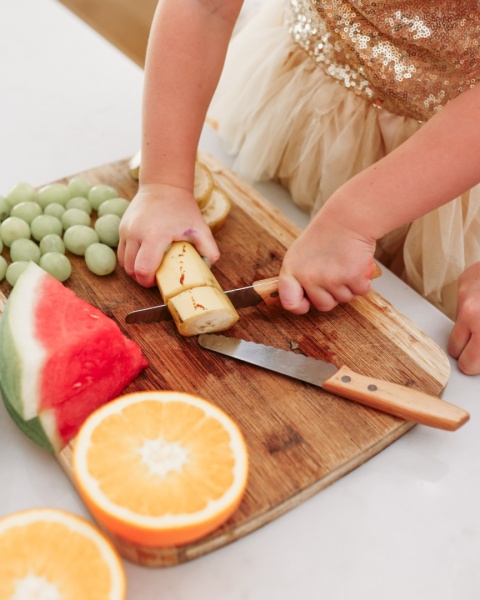 KiddiKutter, Bezpieczny nóż do nauki krojenia dla dzieci, WOOD drewniany, lekki
