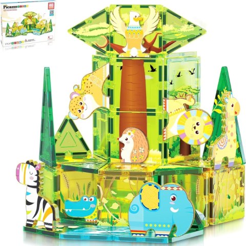 PICASSO Zestaw Safari Z 8 Zwierzątkami, klocki magnetyczne