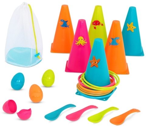B.Toys Outdoor Games Galore – RingToss&Egg-and-Spoon Game – zestaw do 2 gier – OBRĘCZE i JAJKA