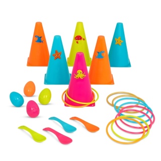 B.Toys Outdoor Games Galore – RingToss&Egg-and-Spoon Game – zestaw do 2 gier – OBRĘCZE i JAJKA