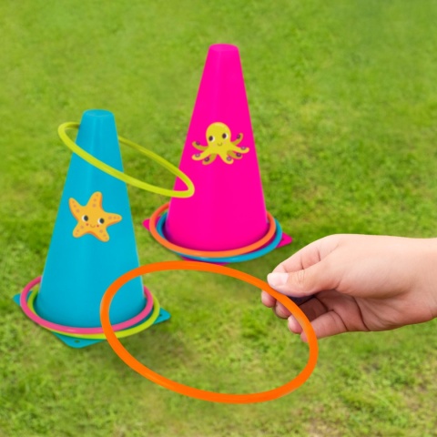 B.Toys Outdoor Games Galore – RingToss&Egg-and-Spoon Game – zestaw do 2 gier – OBRĘCZE i JAJKA