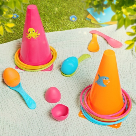 B.Toys Outdoor Games Galore – RingToss&Egg-and-Spoon Game – zestaw do 2 gier – OBRĘCZE i JAJKA