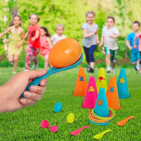 B.Toys Outdoor Games Galore – RingToss&Egg-and-Spoon Game – zestaw do 2 gier – OBRĘCZE i JAJKA