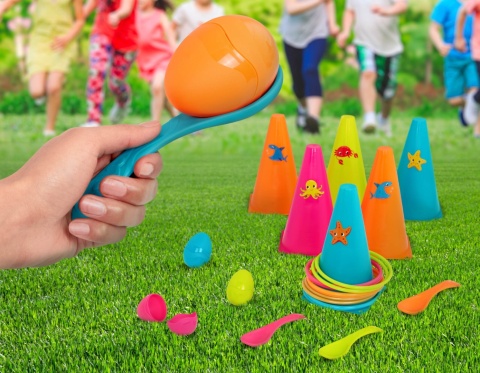 B.Toys Outdoor Games Galore – RingToss&Egg-and-Spoon Game – zestaw do 2 gier – OBRĘCZE i JAJKA