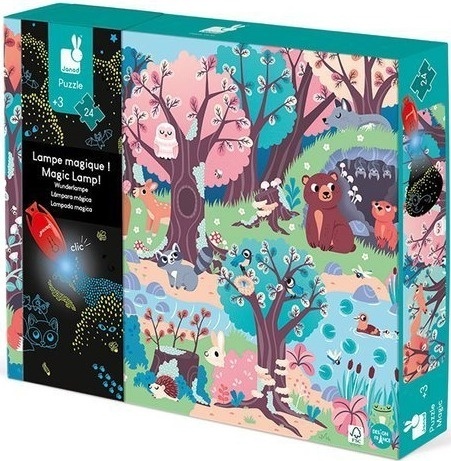 Janod Świecące puzzle z mini-lampką UV Las 24 elementy 3+
