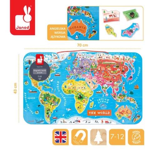 Janod Puzzle magnetyczne Mapa świata