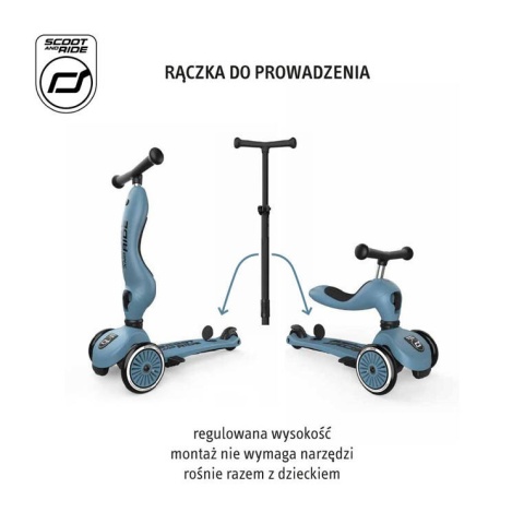 SCOOTANDRIDE Highwaykick 1 Push and Go 2w1 Jeździk i hulajnoga z rączką do prowadzenia 1-5 lat Steel