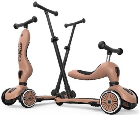 SCOOTANDRIDE Highwaykick 1 Push and Go 2w1 Jeździk i hulajnoga z rączką do prowadzenia 1-5 lat Mocha
