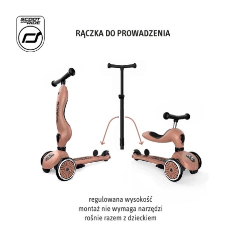 SCOOTANDRIDE Highwaykick 1 Push and Go 2w1 Jeździk i hulajnoga z rączką do prowadzenia 1-5 lat Mocha