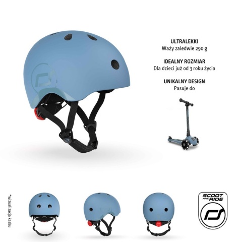 SCOOTANDRIDE Kask S-M dla dzieci 3+ Steel