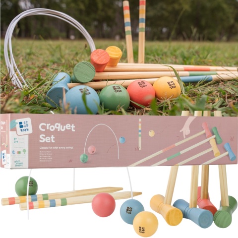BS Toys, Krokiet Drewniana Gra Ogrodowa dla Dzieci 2-4 graczy, Krykiet 3+