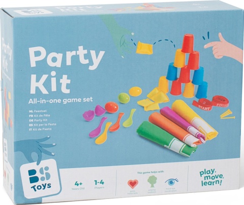 BS Toys, Zestaw zabaw na przyjęcie, animacje, worki do skakania, zbijanie puszek, wyścigi jajko na łyżce