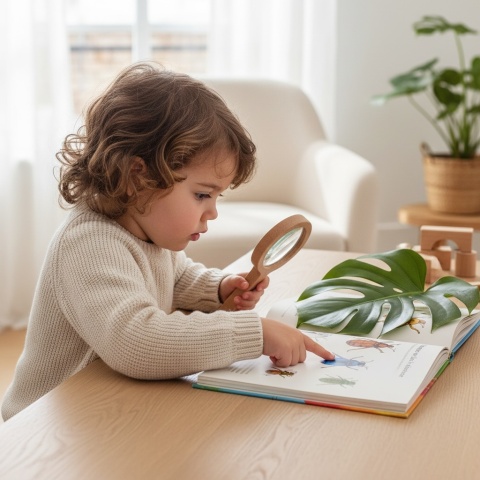 Esschert Design Drewniana lupa przyrodnicza dla dzieci 3x/6x – Rośliny, Grzyby, Owady
