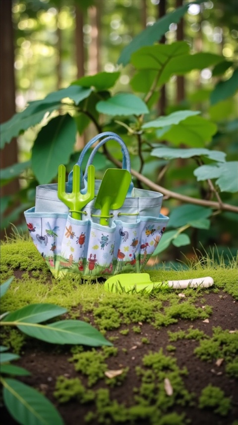 Esschert Design Zestaw 3 narzędzi ogrodowych + torba dla dzieci – Łopatka, Widły, Szpadel