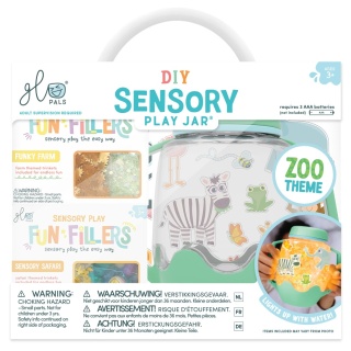 Glo Pals ZOO Zestaw sensoryczny DIY, świecący słoik z brokatami i figurkami Fun Fillers + naklejki gratis