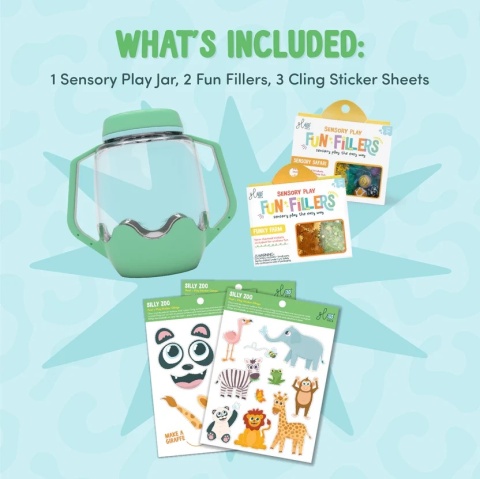 Glo Pals ZOO Zestaw sensoryczny DIY, świecący słoik z brokatami i figurkami Fun Fillers + naklejki gratis