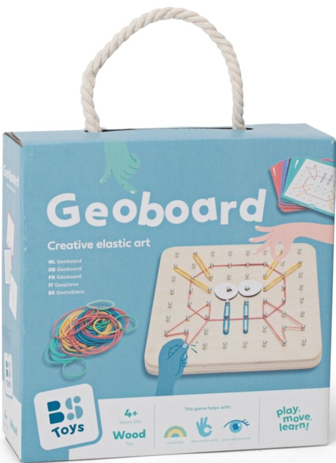 BS Toys, Geoplan tablica manipulacyjna edukacyjna z gumkami 48 gumek 20 kart 4+
