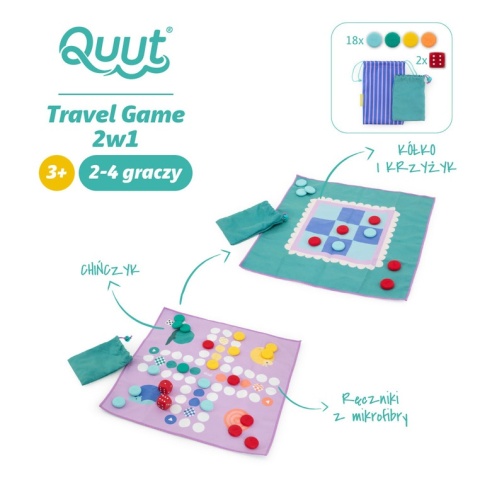 QUUT Podróżny zestaw gier 2w1 Chińczyk oraz Kółko i Krzyżyk wodoodporny Travel Game