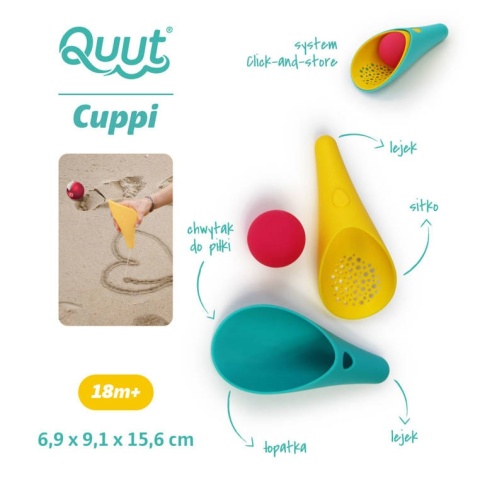 QUUT Zestaw 2 łopatek wielofunkcyjnych z piłeczką Cuppi Banana Blue