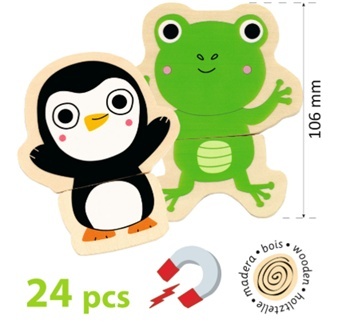 Djeco Puzzle magnetyczne 2 -elementowe drewniane zwierzęta Dżungla