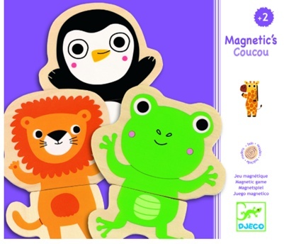 Djeco Puzzle magnetyczne 2 -elementowe drewniane zwierzęta Dżungla