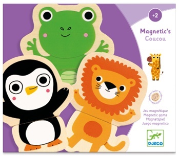 Djeco Puzzle magnetyczne 2 -elementowe drewniane zwierzęta Dżungla