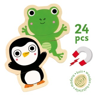 Djeco Puzzle magnetyczne 2 -elementowe drewniane zwierzęta Dżungla