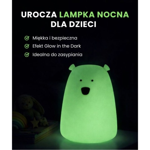 Rabbit & Friends Miś Duży, Świecący w Ciemności, Lampka Silikonowa z Pilotem