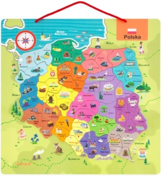 Janod Puzzle magnetyczne Mapa Polski 69 magnesów 7+