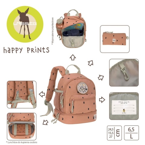 Lassig Plecak Plecaczek do przedszkola dla dzieci mini Happy Prints karmel