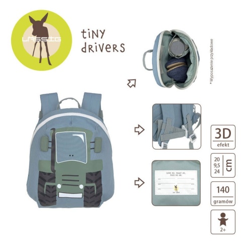 Lassig Plecak Plecaczek do przedszkola dla dzieci mini Tiny Drivers Traktor