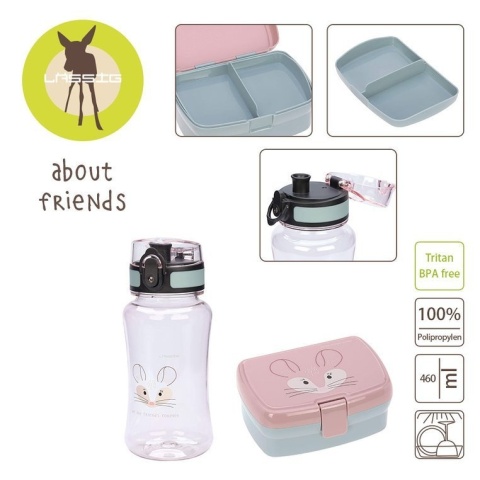 Lassig Zestaw na lunch Lunchbox + Tritanowa butelka bidon 460 ml Szynszyla