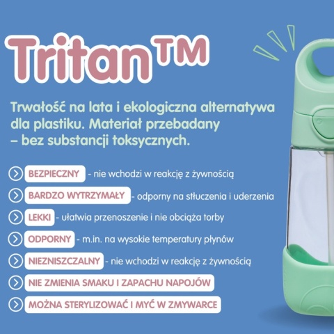 B.box Butelka tritanowa ze słomką do szkoły przedszkola 450 ml Spearmint