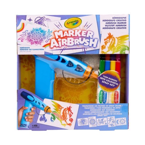 Crayola Aerograf dla dzieci airbrush, 5 szablonów i 8 zmywalnych flamastrów 6+