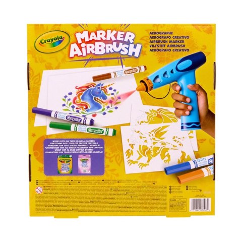 Crayola Aerograf dla dzieci airbrush, 5 szablonów i 8 zmywalnych flamastrów 6+