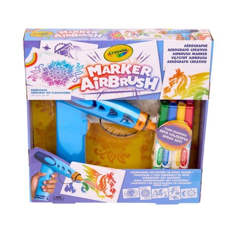 Crayola Aerograf dla dzieci airbrush, 5 szablonów i 8 zmywalnych flamastrów 6+