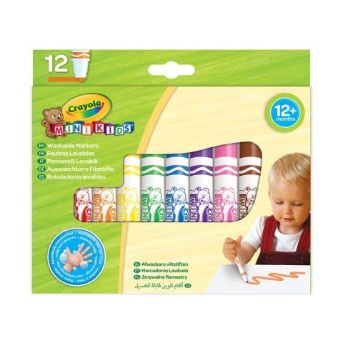 Crayola Flamastry mazaki dla dzieci zmywalne z płaską końcówką odporną na nacisk Mini Kids 12szt. 12m+