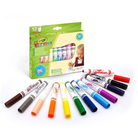 Crayola Flamastry mazaki dla dzieci zmywalne z płaską końcówką odporną na nacisk Mini Kids 12szt. 12m+