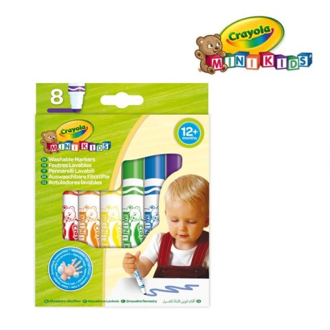 Crayola Flamastry mazaki dla dzieci zmywalne z płaską końcówką odporną na nacisk Mini Kids 8szt. 12m+