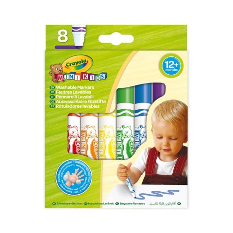 Crayola Flamastry mazaki dla dzieci zmywalne z płaską końcówką odporną na nacisk Mini Kids 8szt. 12m+