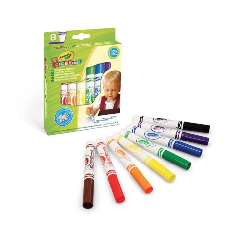 Crayola Flamastry mazaki dla dzieci zmywalne z płaską końcówką odporną na nacisk Mini Kids 8szt. 12m+