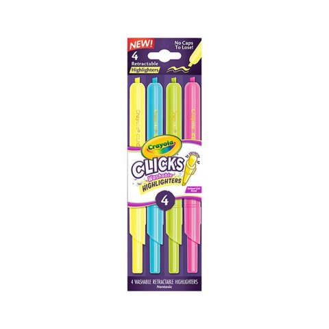 Crayola Flamastry zakreślacze automatyczne zmywalne Clicks 4szt. 8+