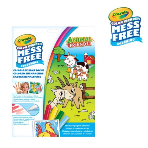 Crayola Kolorowanka dla dzieci i 4 niebrudzące magiczne flamastry Color Wonder Mess Free Animal Friends 3+