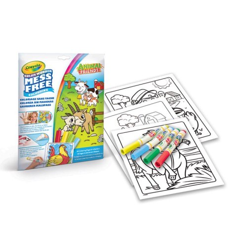 Crayola Kolorowanka dla dzieci i 4 niebrudzące magiczne flamastry Color Wonder Mess Free Animal Friends 3+
